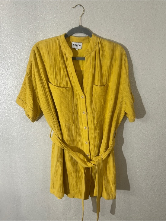 FRNCH Dresses & Skirts - FRNCH Yellow Button-Front Belted Shirt Dress